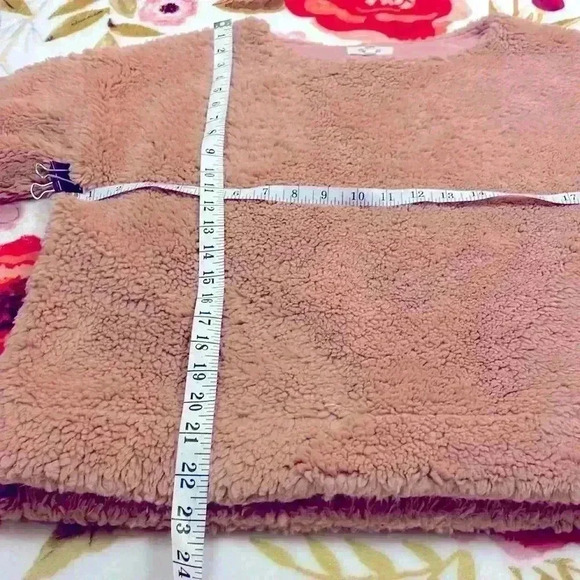 Madewell Teddy Bear Sherpa crewneck coral/pink cropped sleeves size medium - Picture 6 of 10